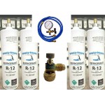 Refrigerant 12, R12, Four 28 oz Cans Pro On/Off/Flow Control, Gauge Set & Hoses