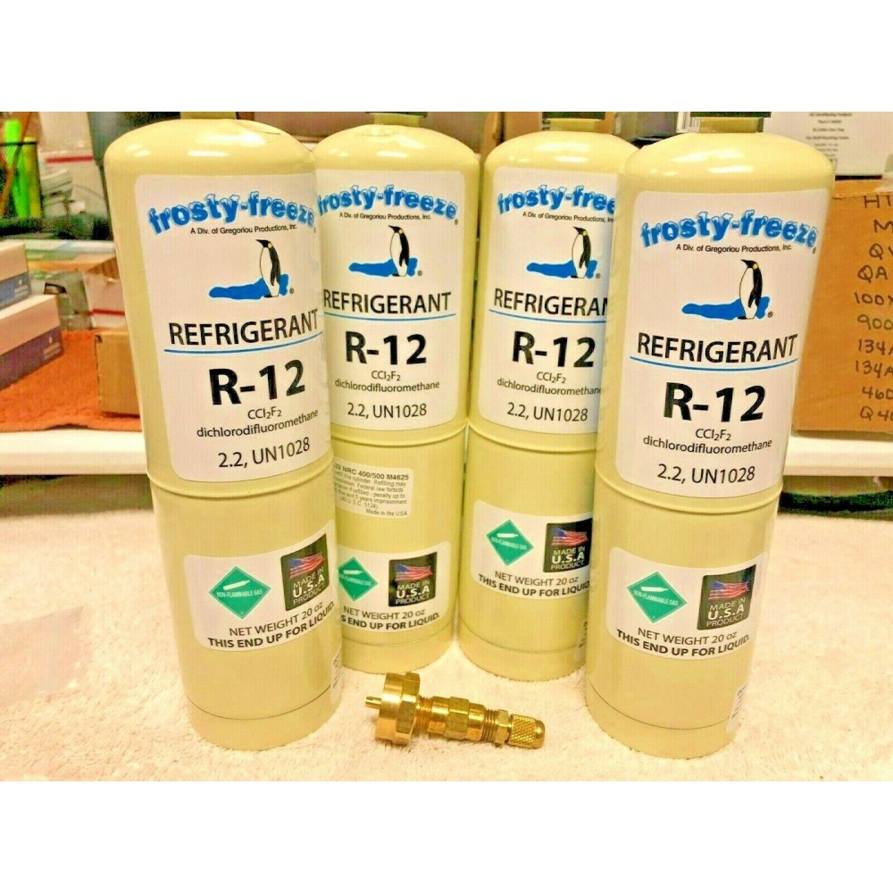 R12, R-12, Refrigerant 12, Dichlorodifluoromethane, Disposable 20 oz Can, 4 cans