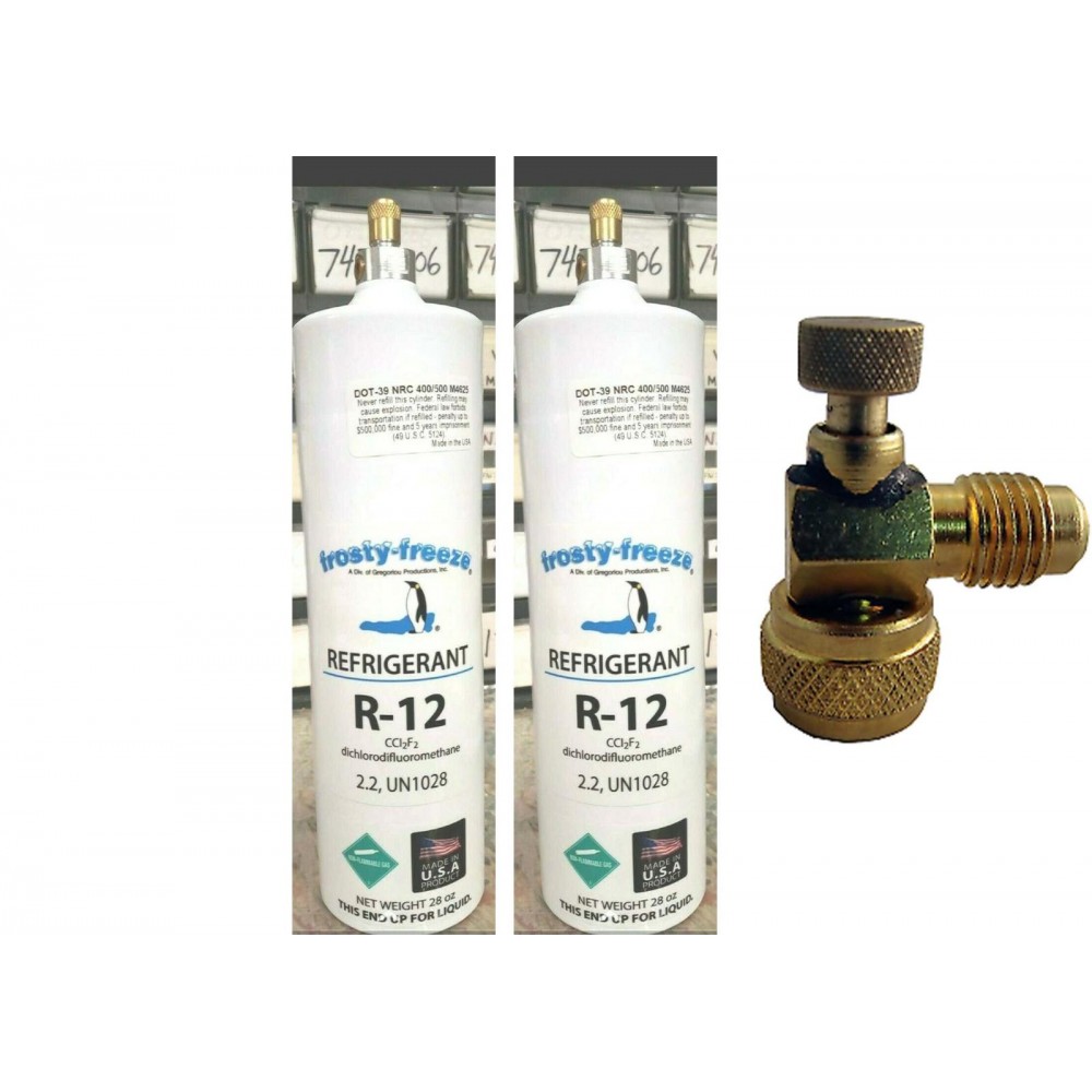 R12, R-12, Refrigerant 12, (2) 28 oz Cans With On/Off/Flow Control Valve r12,