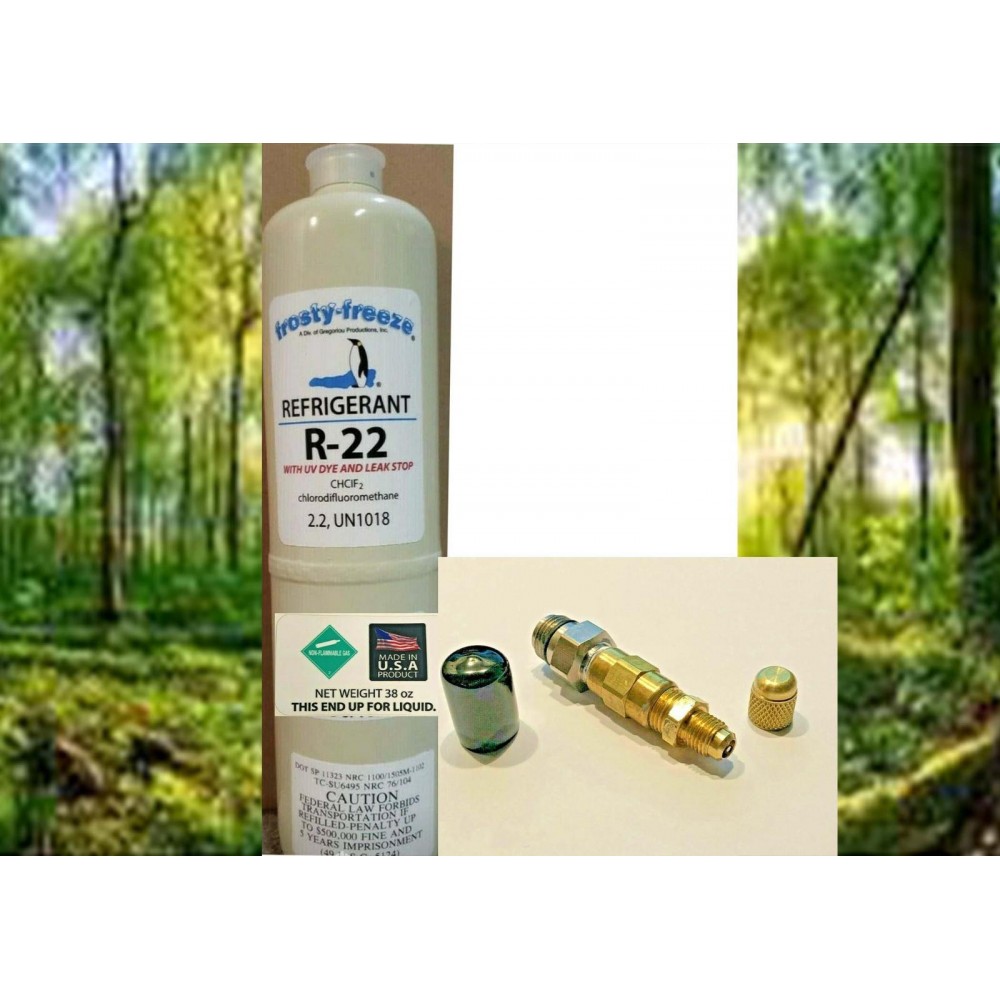 R22, R-22, Refrigerant With UV Dye & Stop Leak 38 oz NEW Disposable One Step Can