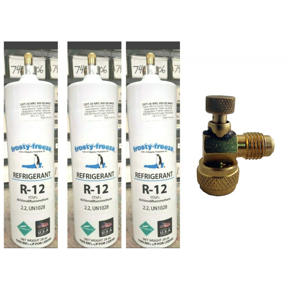 R12, R-12, Refrigerant 12, (3) Three Convenient Disposable 28 oz Cans, Taper